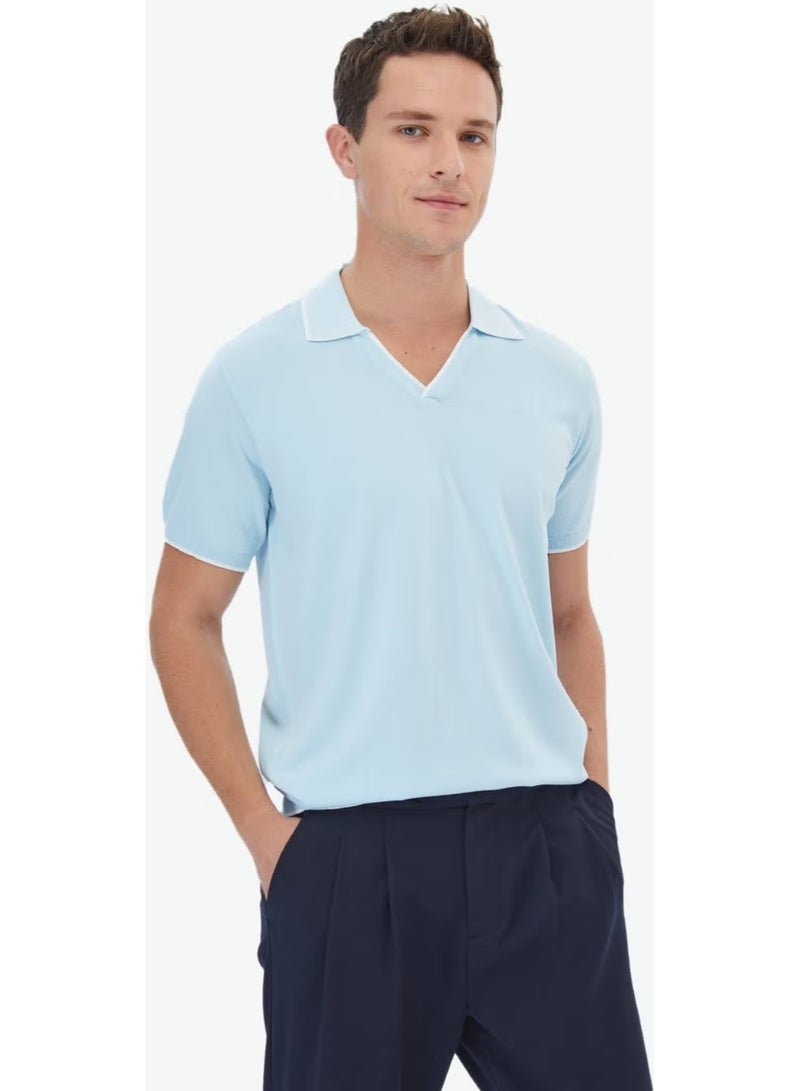 Kip Light Blue Polo Neck Plain Knit Knitwear - Image 1